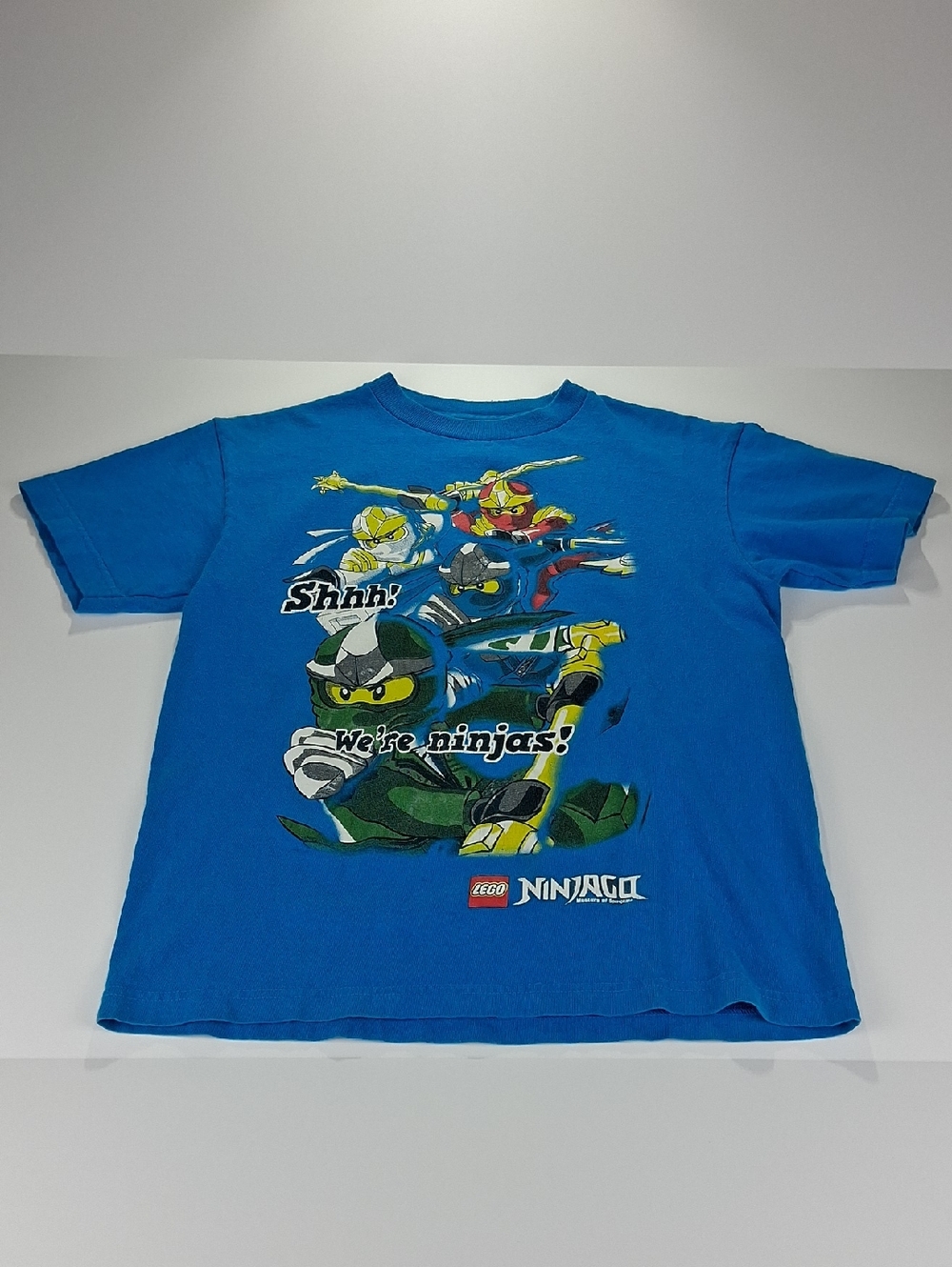 Boys Lego Ninjago Graphic Tee Shirt Size 10/12 Bright Blue With Ninja Graphics